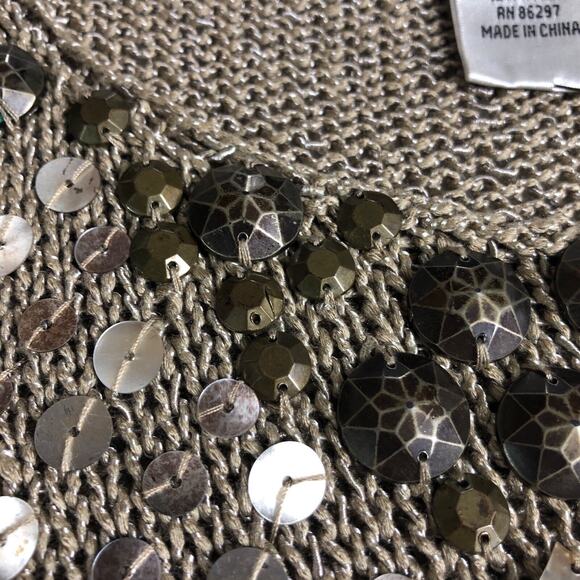 Vertigo Paris Top Womens L Tan Open Knit Embellished Tunic Tank Boho Festival - Picture 8 of 16